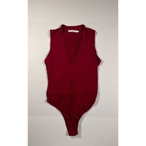 Lush Maroon One Piece Mock Neck Low Cut Sleeveless One Piece Bodysuit Size Small